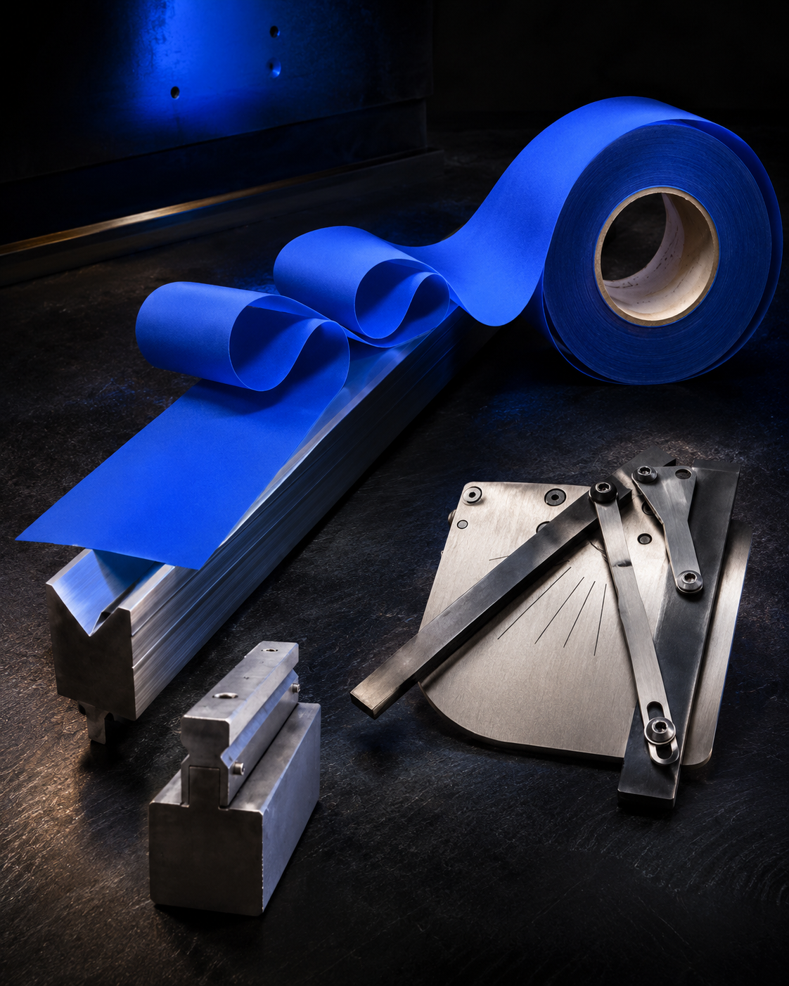 Blue urethane die film with press brake tooling accessories