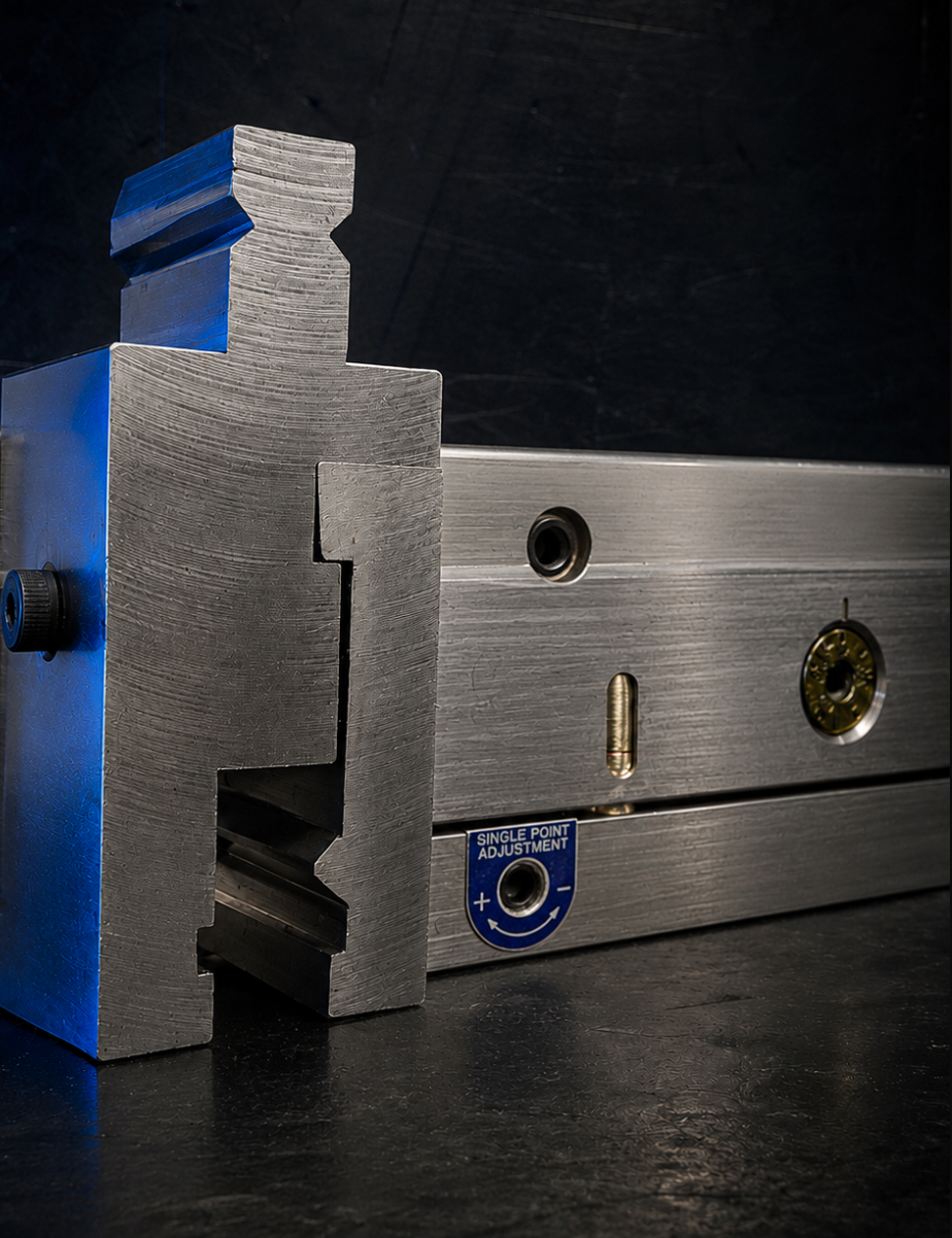 Machined press brake ram adapter with adjustable die holder